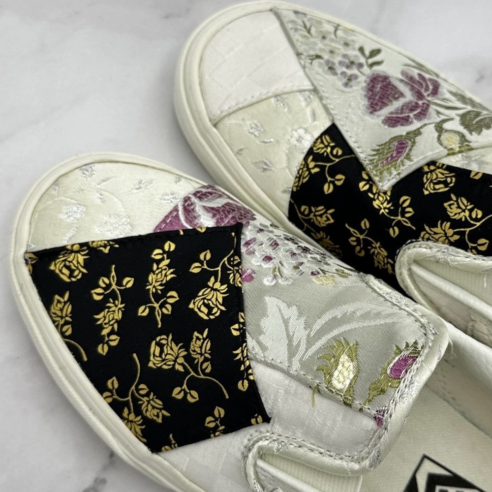 Vans Classic Slip On Shoes Womens Size 6.5 Retro Floral Patchwork White Brocade - Picture 12 of 14